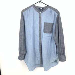 Lands End Women Size XL 18 Petite Shirt Tunic Top Button Down Blue Chambray